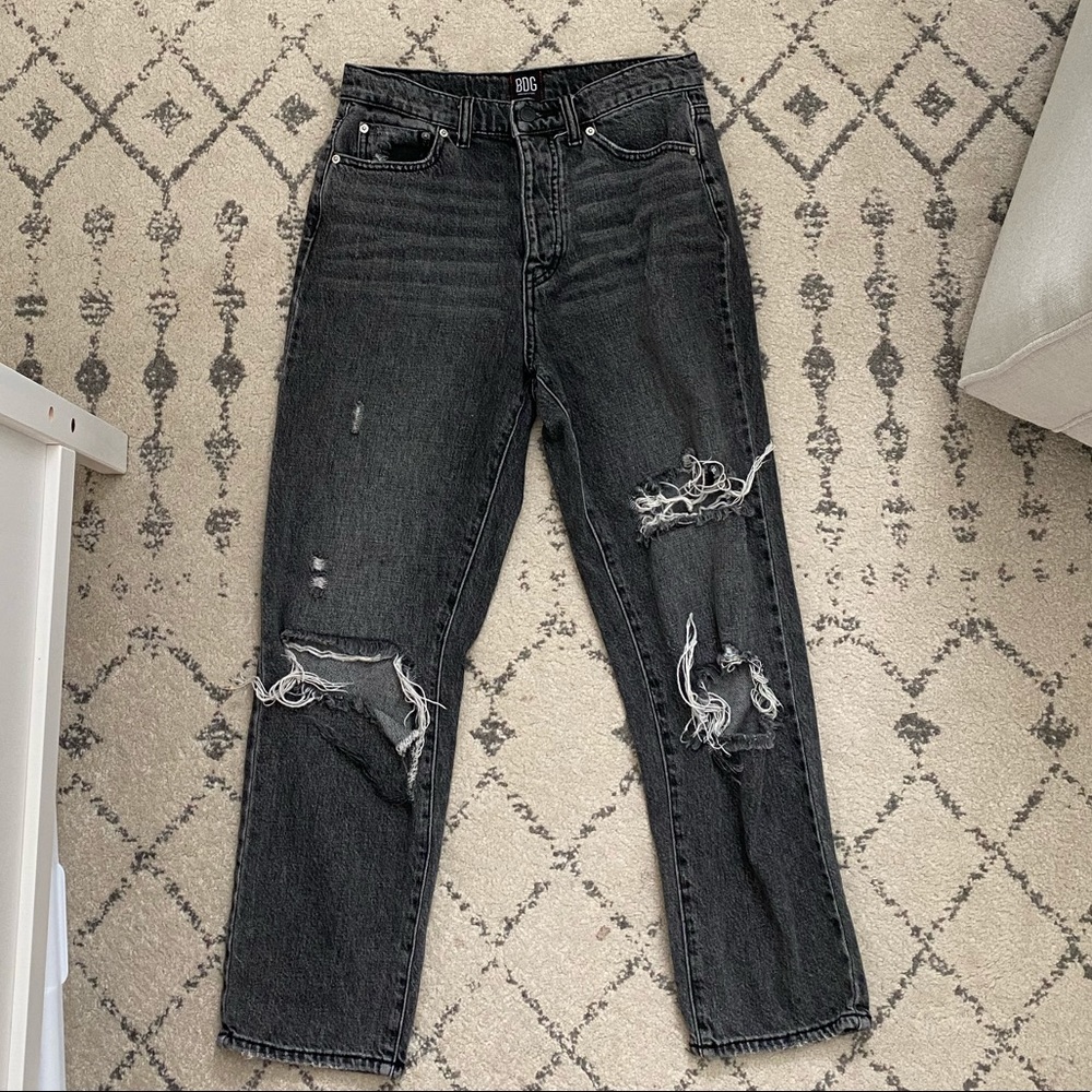 Distressed blank straight leg jeans